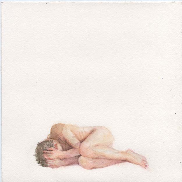 DII 002 — aquarela de figura encolhida sobre fundo claro