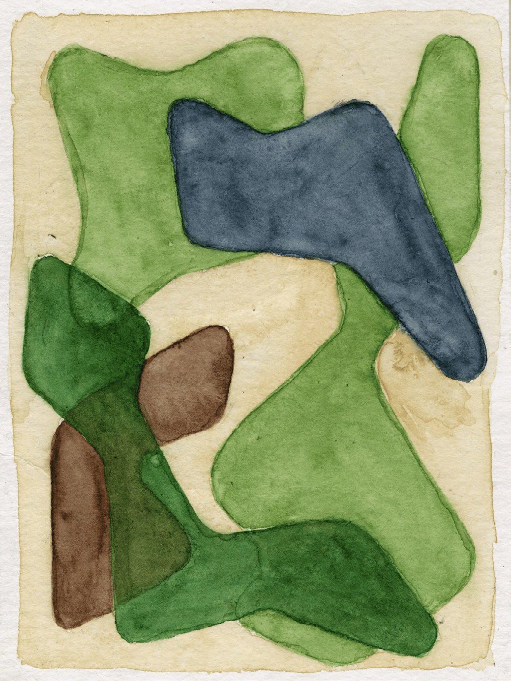Pintura em aquarela do estudo paisagístico da Casa Lisa, formas orgânicas de canteiros