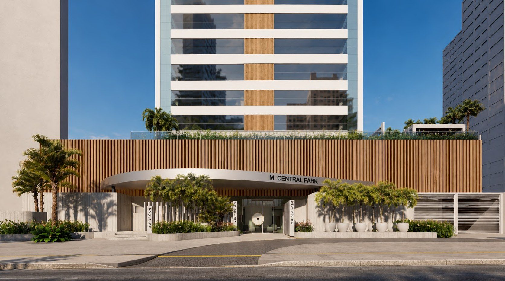 MCentral Park — fachada renovada com brise de madeira, Goiânia
